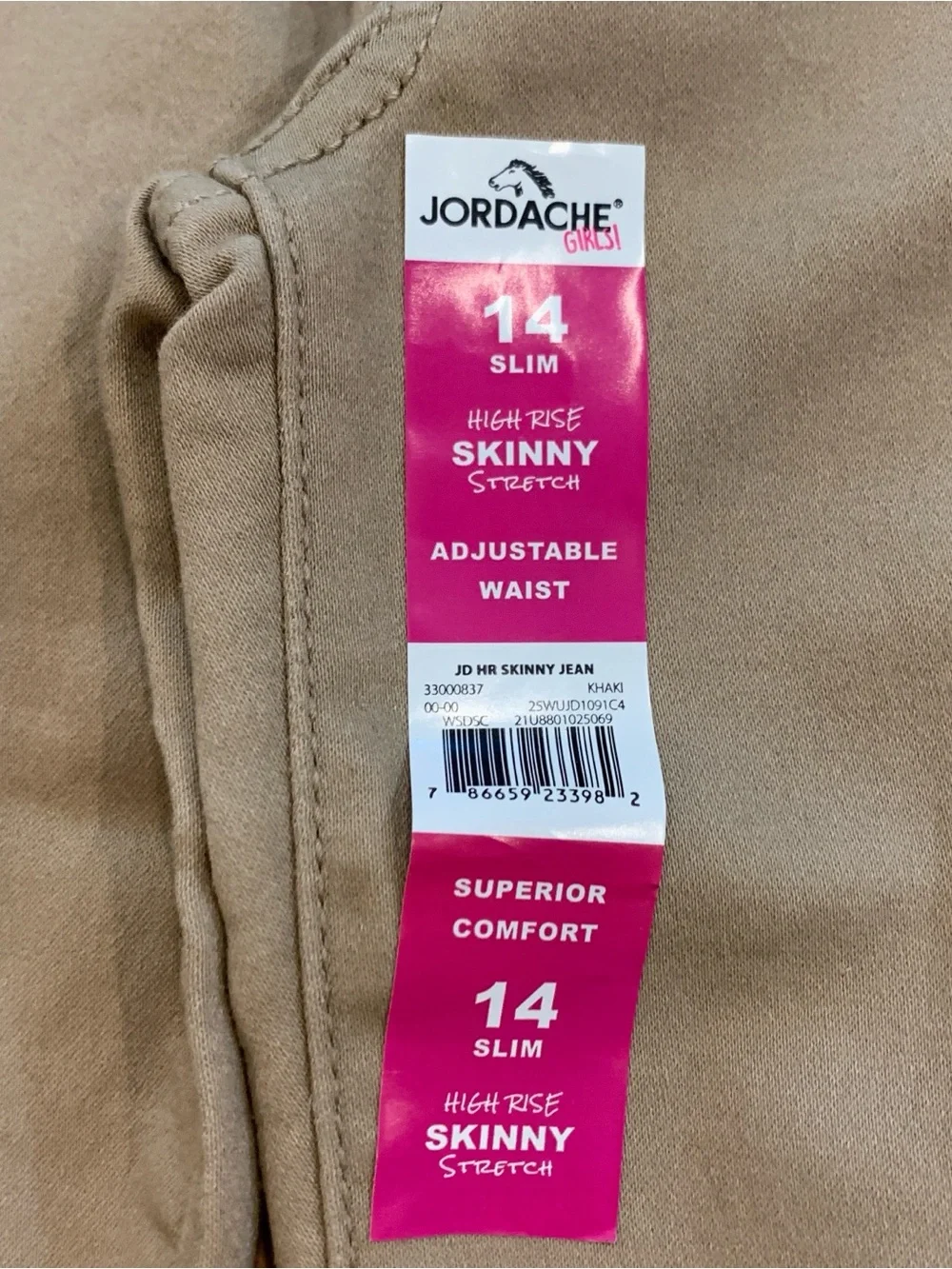 Jordache Girls High Rise Skinny Jean – Size 14 Slim – New Stretch Khakis 14S